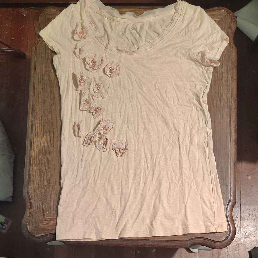 LOFT Cream Floral Short Sleeve Top